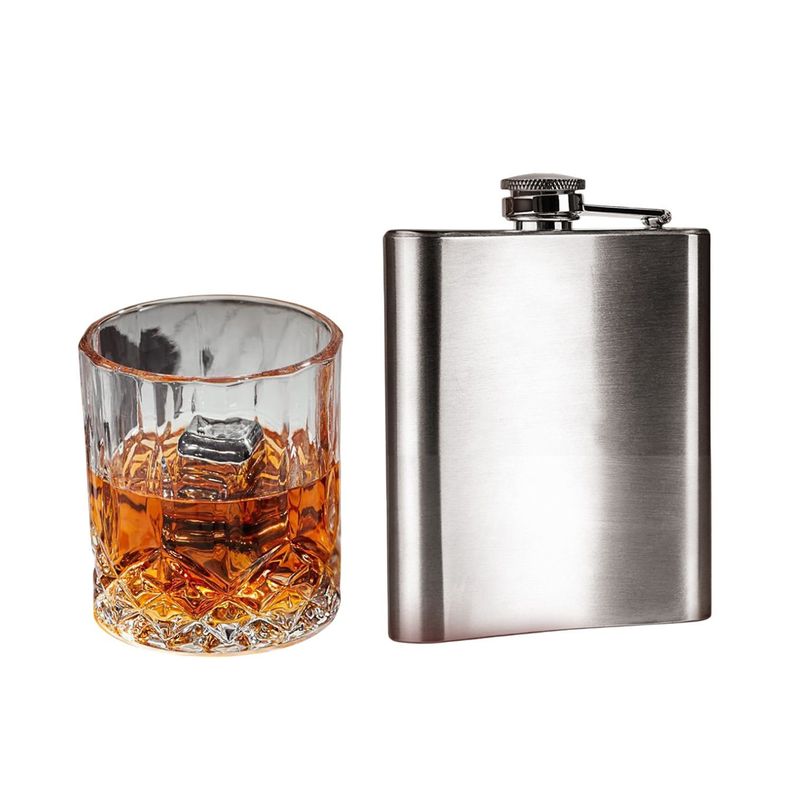 Set petaca con vasos, hielo en caja madera-1