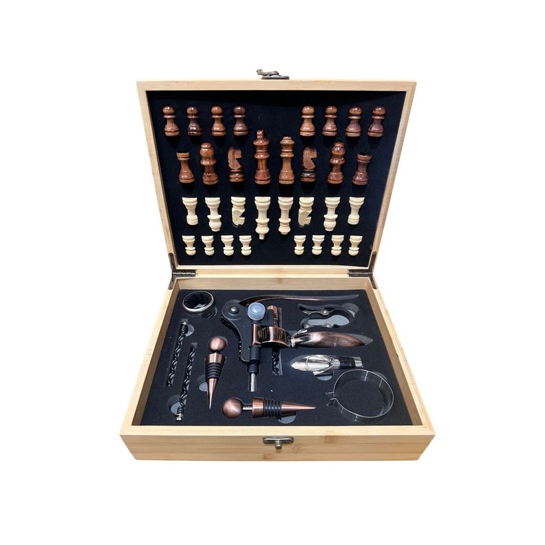 Set Sacacorcho rabit cobrizado con ajedrez, caja madera-2