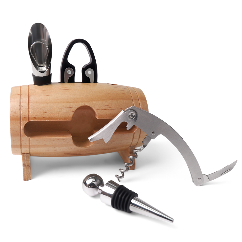 Set sacacorcho barril madera 4 piezas-1