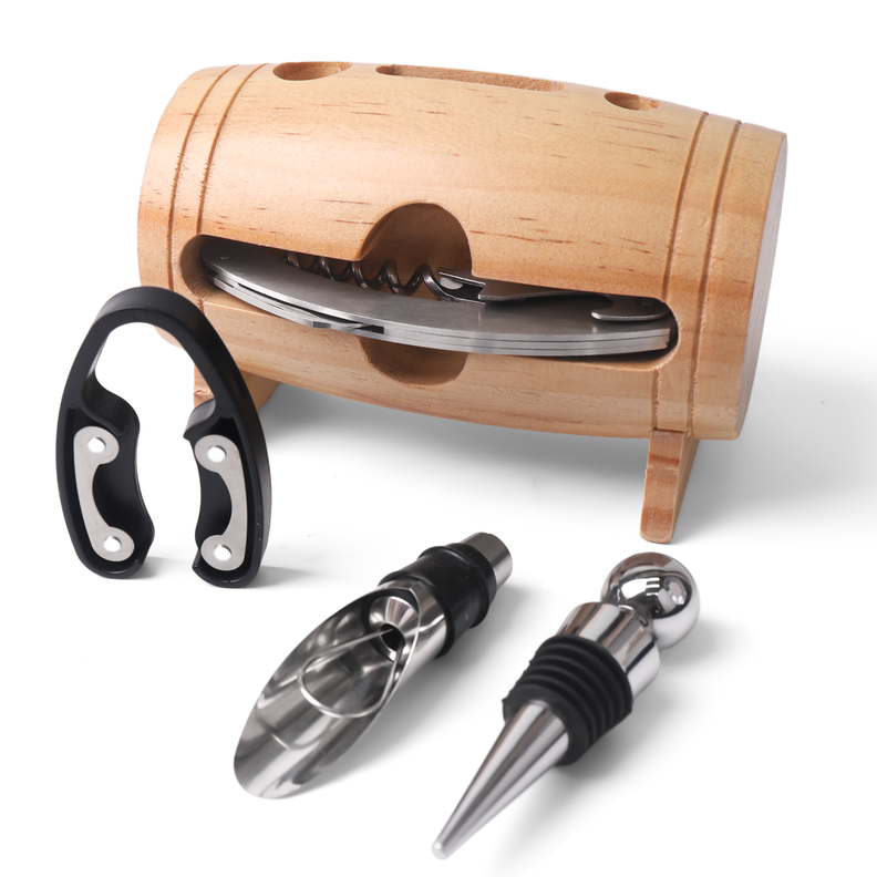 Set sacacorcho barril madera 4 piezas-4