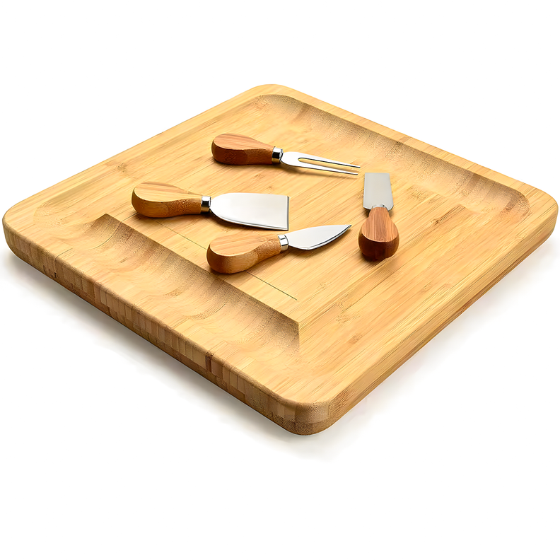 Tabla de quesos madera con 4 cuchillos-4