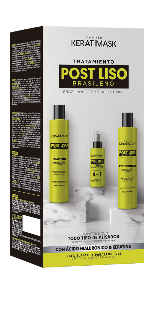 Kit Post Liso Keratimask Shampoo 250ml, Acondicionador 250ml y Termoprotector 50ml-0