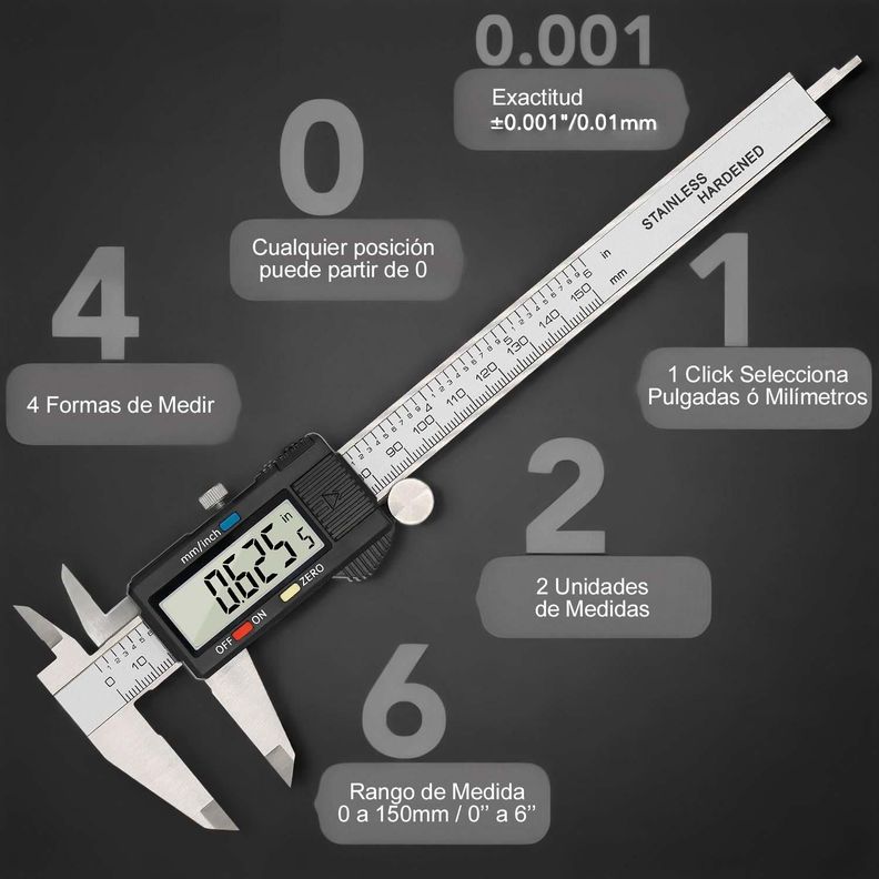 Pie De Metro Digital 150mm / 6 Caliper Pantalla Lcd A Pilas-3