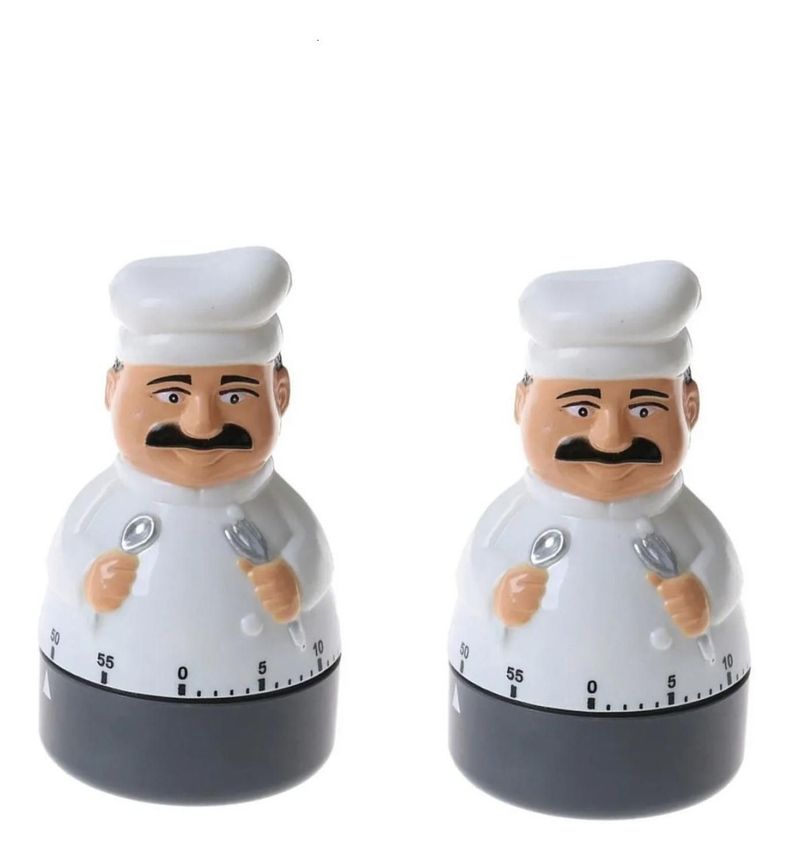 2x Timer Cocina Reloj Temporizado Forma De Cocinero A Cuerda-0