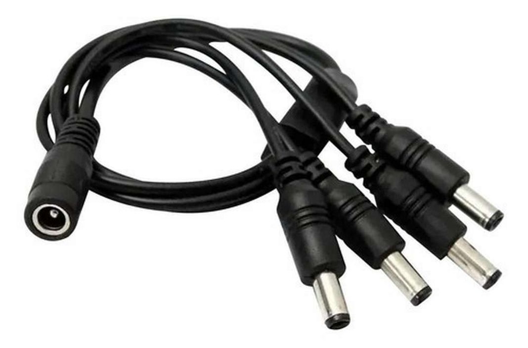 Cable Poder Splitter Camara Seguridad 4 Salidas Jack 5.5*2.5 Negro