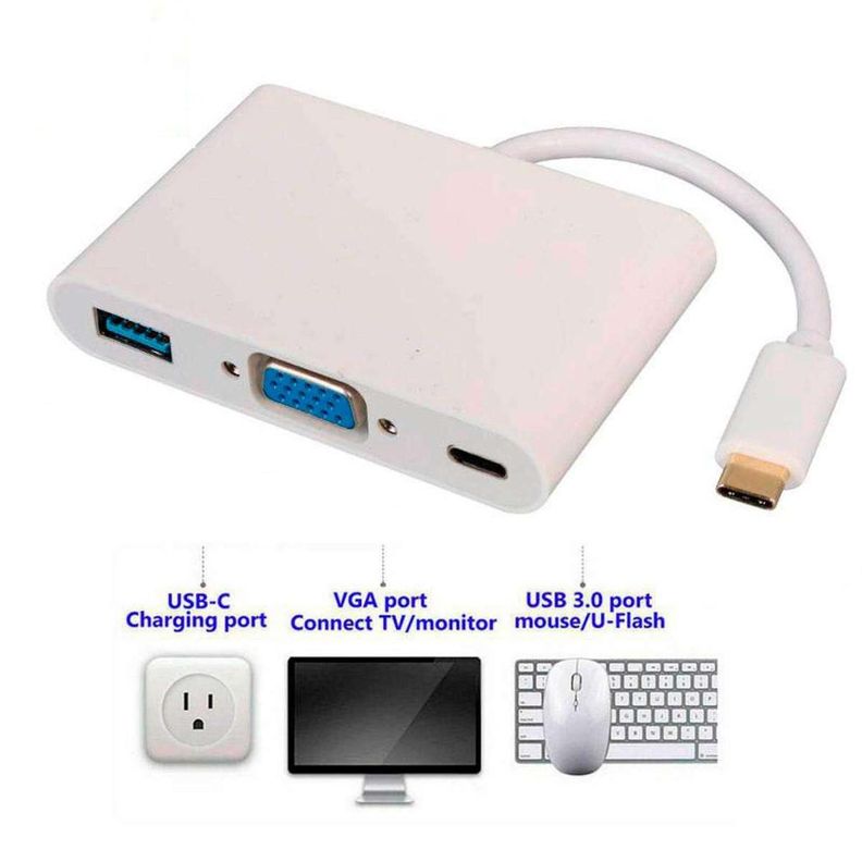 Hub Adaptador Usb Tipo C Macho A Vga Usb y Usb Tipo C Hembra-4