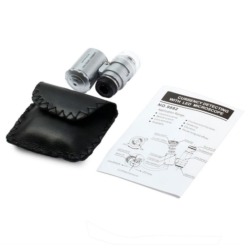 Mini Lupa Microscopio Cuenta Hilos 45x Luz Blanca Y Led Uv Entomologico-1
