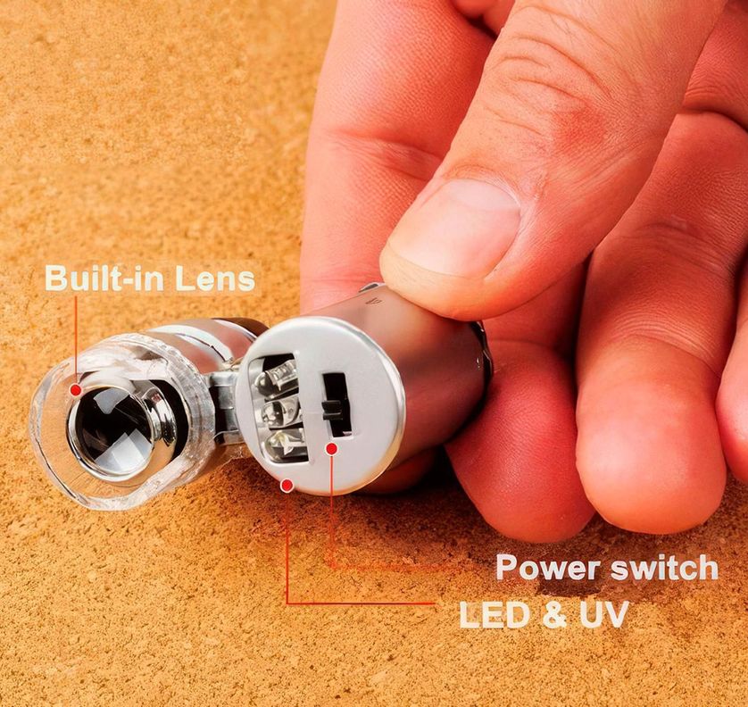 Mini Lupa Microscopio Cuenta Hilos 45x Luz Blanca Y Led Uv Entomologico-4