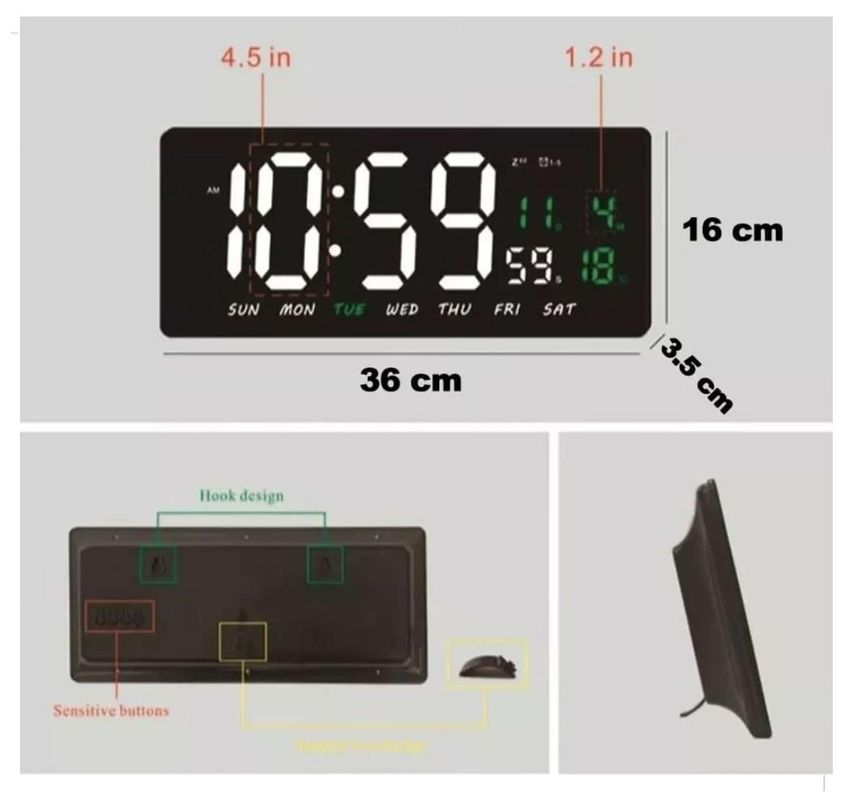 Reloj Digital Luz Led Pared Mural Iluminado Luminoso Fecha Temperatura-5