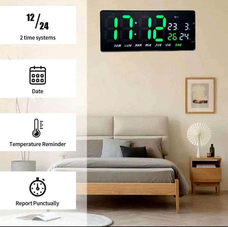 Reloj Digital Luz Led Pared Mural Iluminado Luminoso Fecha Temperatura-6