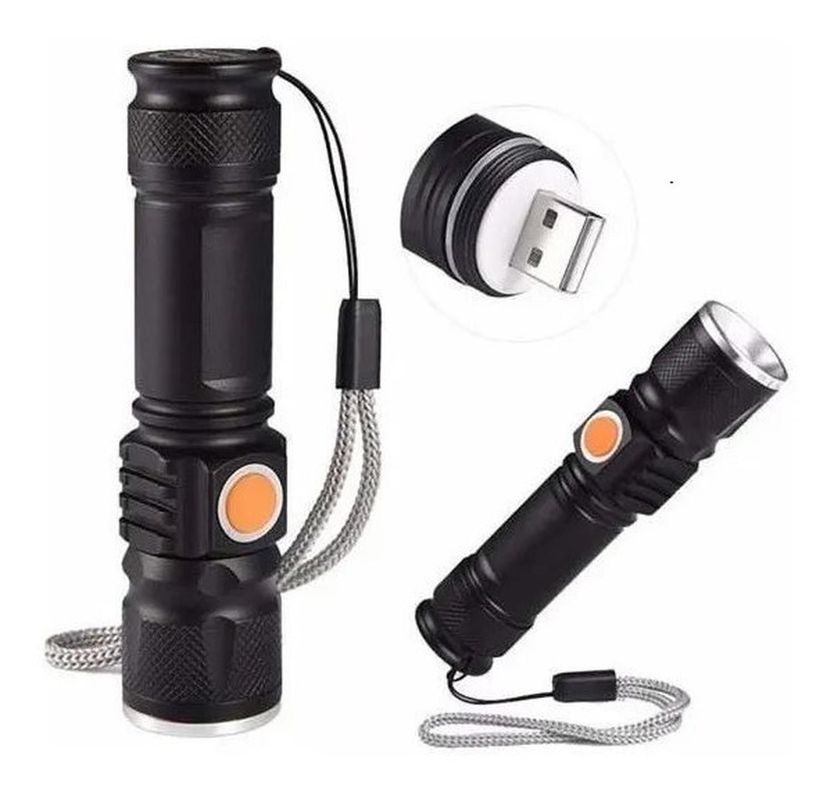 Linterna Led Con Zoom Recargable Puerto Usb Con Alto Alcance