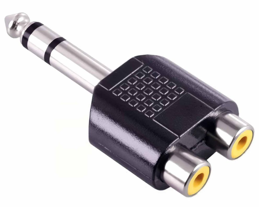 Adaptador Jack 6.5 Audio Plug 6.3 mm Macho 2 Rca Hembra Conector Negro
