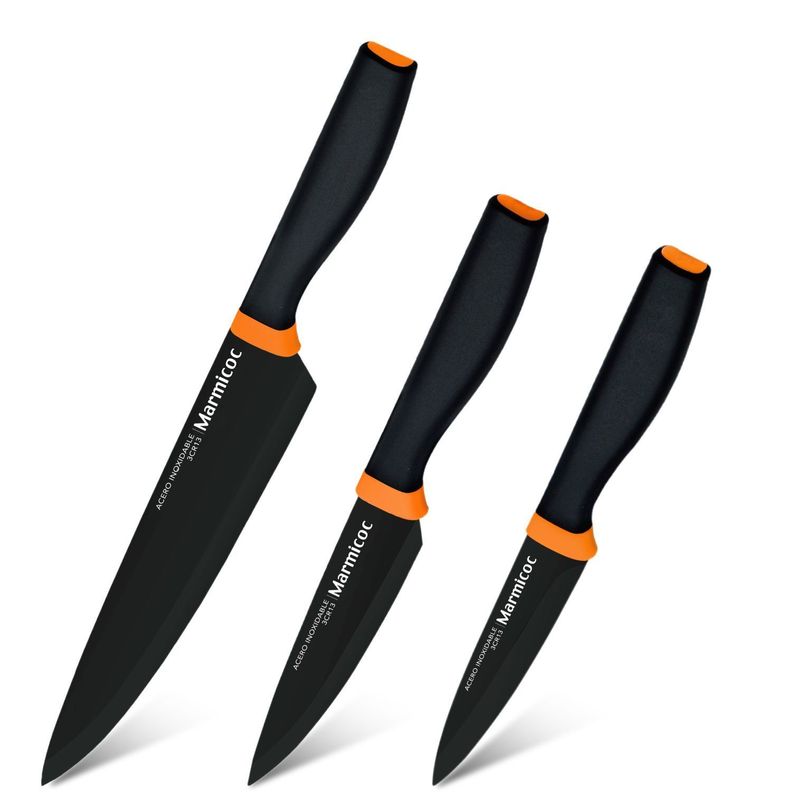 Set 3 Cuchillos Pelador + Cocina + Chef Marmicoc Black