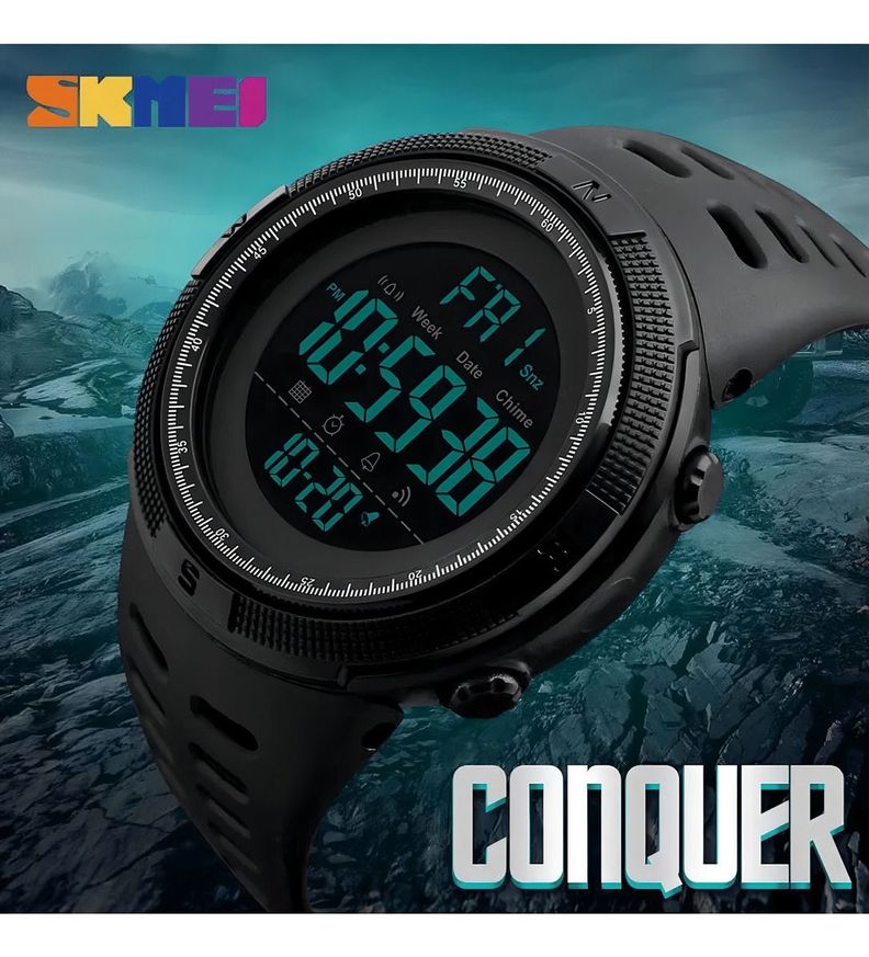Reloj Pulsera Skmei 1251 Cuerpo Correa Negro Fondo Negro-5