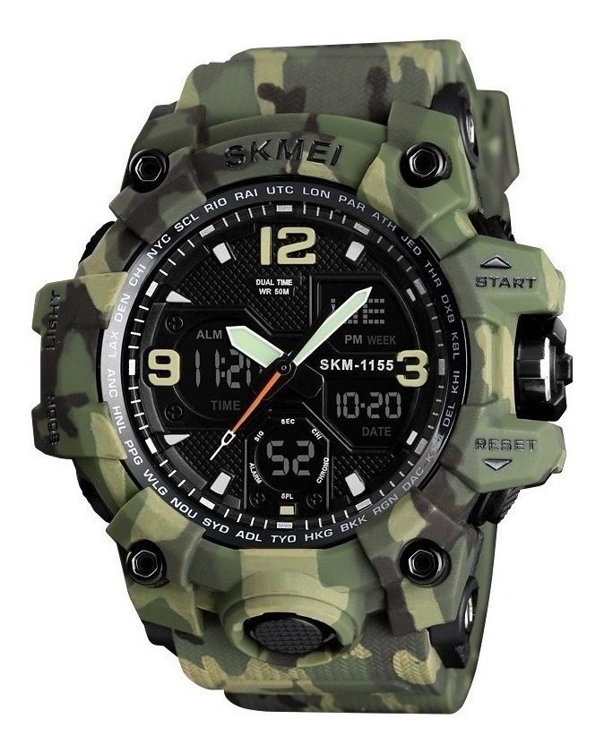 Reloj Pulsera Skmei 1155 Poliuretano Camuflado Verde/negro-0