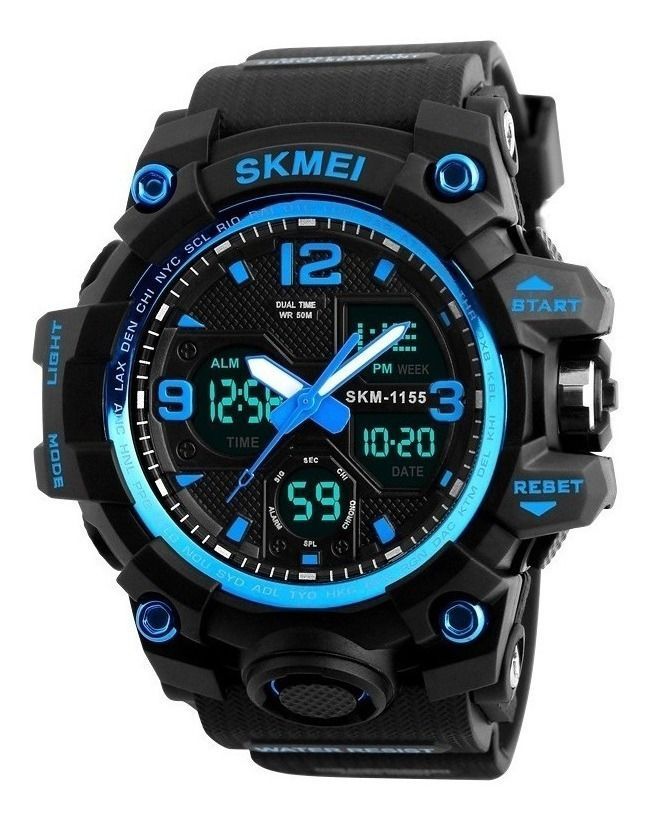 Reloj Pulsera Skmei 1155 Correa Poliuretano Bisel Negro/azul-0