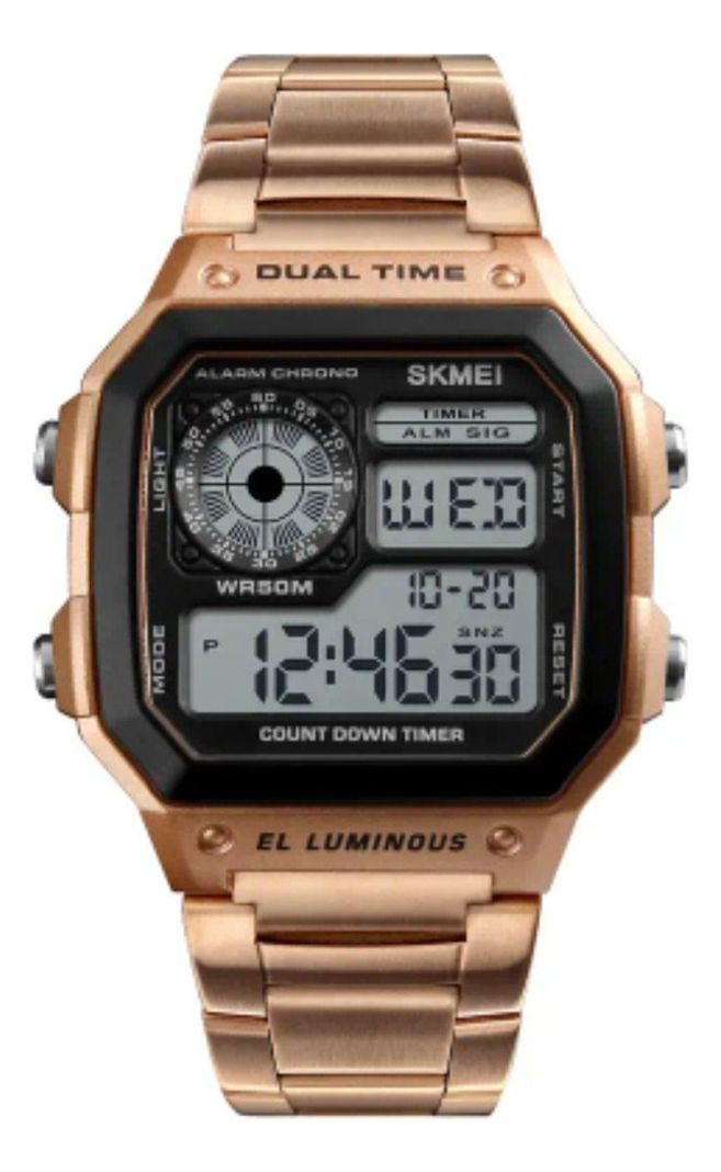 Reloj De Pulsera Metalica Skmei 1335 Correa Dorado Y Negro-0