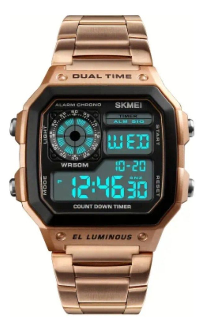 Reloj De Pulsera Metalica Skmei 1335 Correa Dorado Y Negro-1