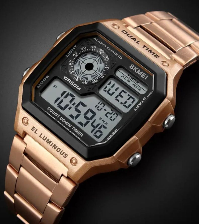Reloj De Pulsera Metalica Skmei 1335 Correa Dorado Y Negro-2