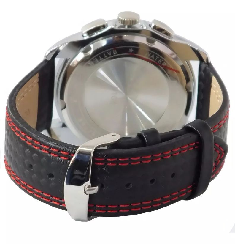 Reloj Hombre Skmei 9106 Cuero Malla Rojo Fondo Negro-1