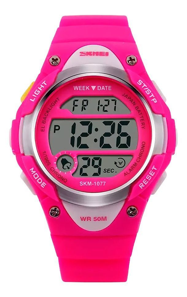 Reloj Skmei 1077 Sumergible Alarma Cronometro Malla Fucsia-0
