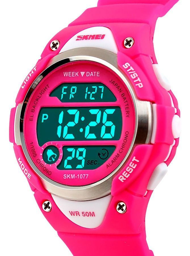 Reloj Skmei 1077 Sumergible Alarma Cronometro Malla Fucsia-1