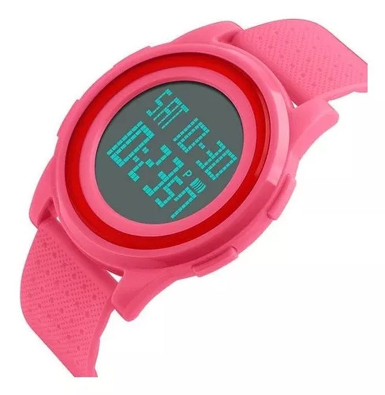 Reloj Skmei 1206 Sumergible Digital Malla Silicona Rosa-0