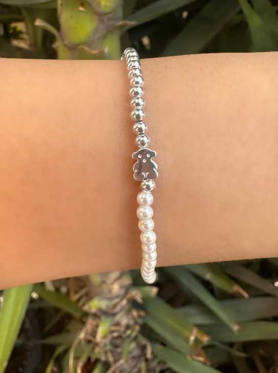 Pulsera De Plata 925 Oso Moda Esferas Y Perlas Mujer AMBER NELSON