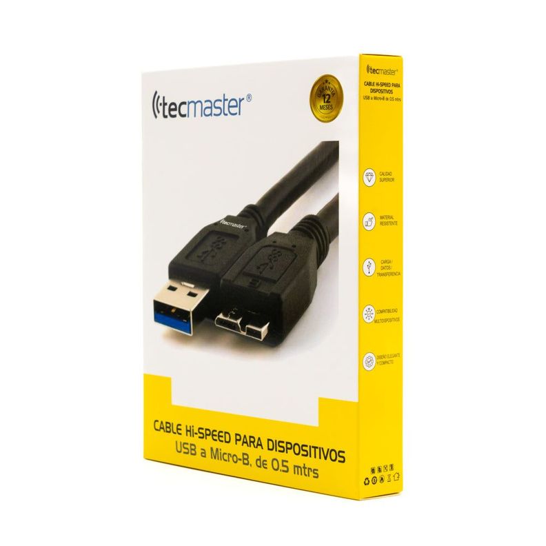 Cable USB 3.0 Discos Duros Externos Micro B 0.5MT Tecmaster-0