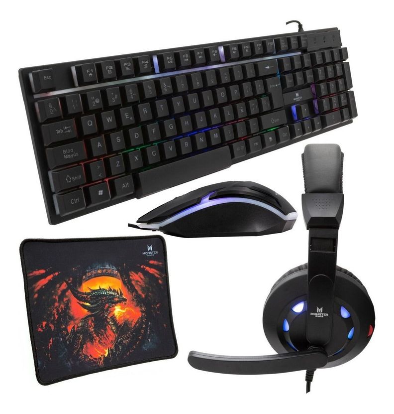 Kit Gamer Teclado Mouse Audfonos Monster Games Crew 4 EN 1-0