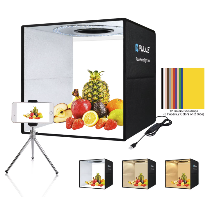 Estudio Fotogr fico Pulux Port til 40cm con Luz LED y 12 Fondos Blanco/Negro