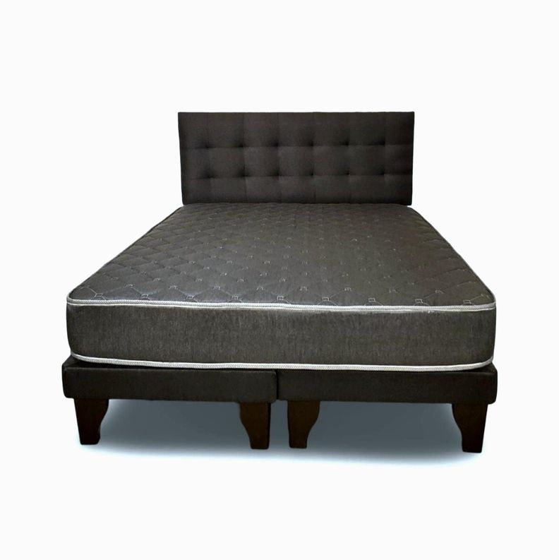 Cama Europea Espumix New Basic Black 2 Plazas + Respaldo punto