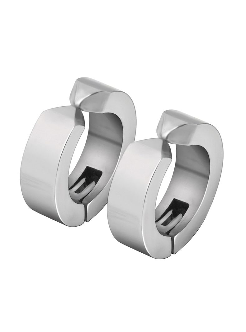 Set Aros Aretes Clip Falso Acero Plata  Hombre-0