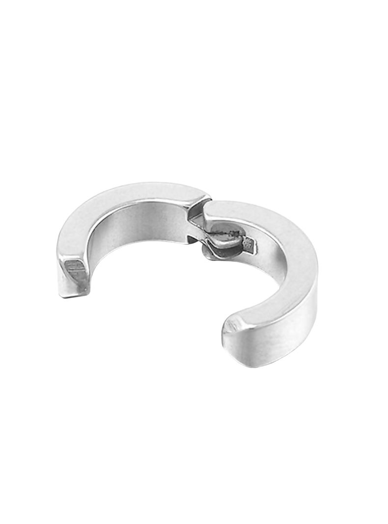Set Aros Aretes Clip Falso Acero Plata  Hombre-3
