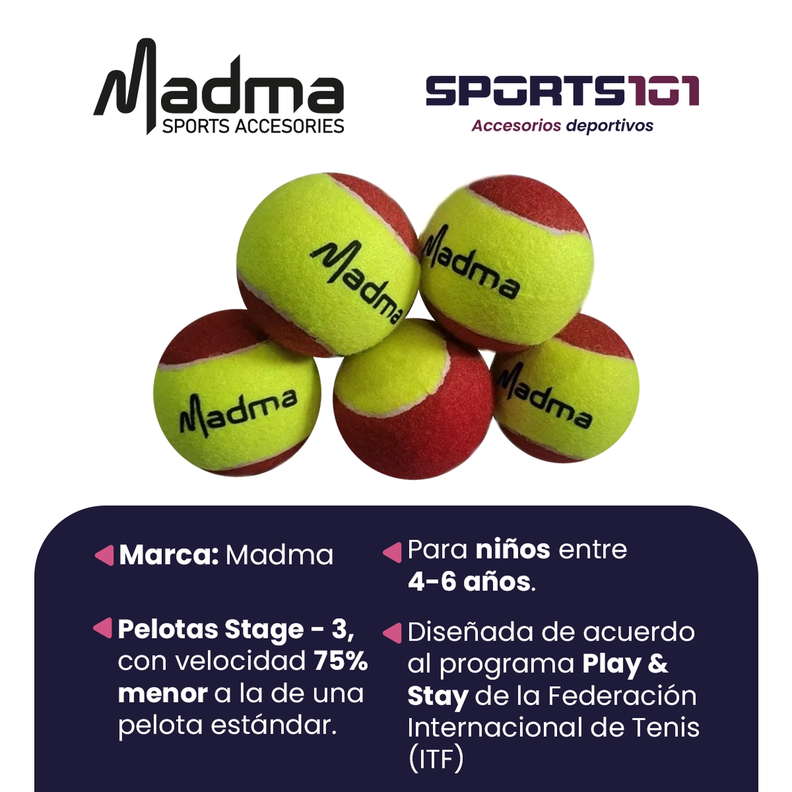 Pelotas De Tenis Madma - Junior Stage 3 Roja - 72u-1