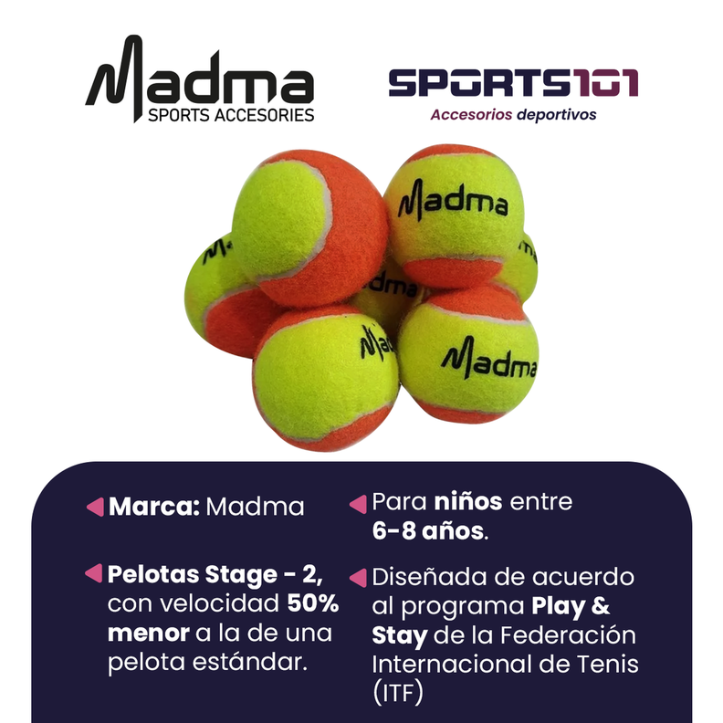 Pelotas De Tenis Madma - Junior Stage 2 Naranja - 72u-1