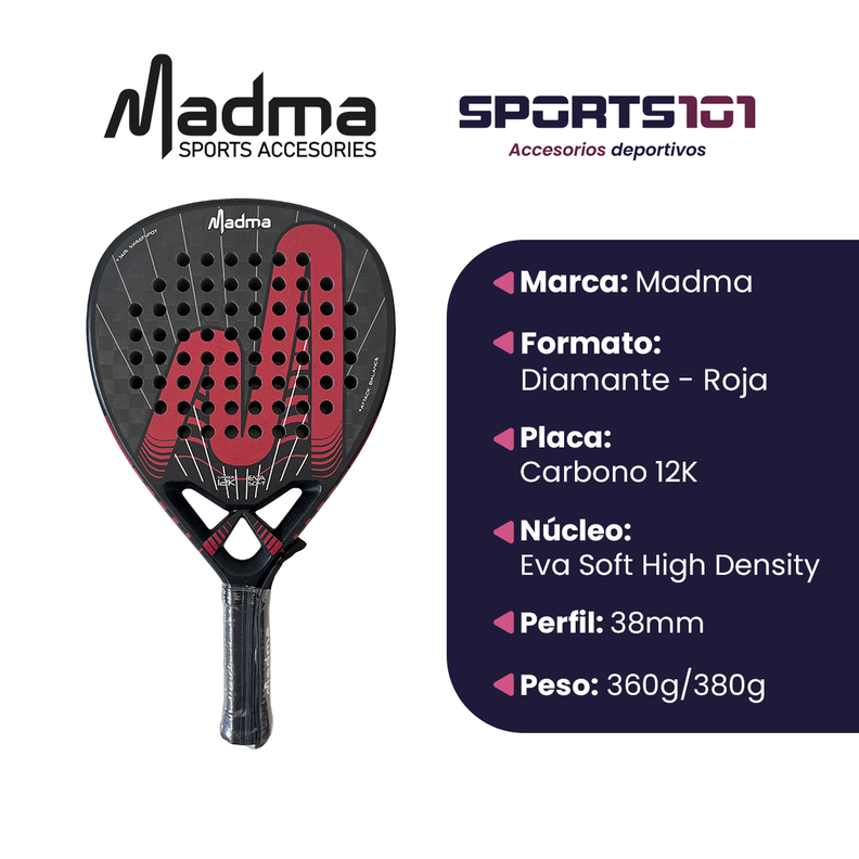 Pala de Padel Madma Max Lable 12K Carbon Rojo-1