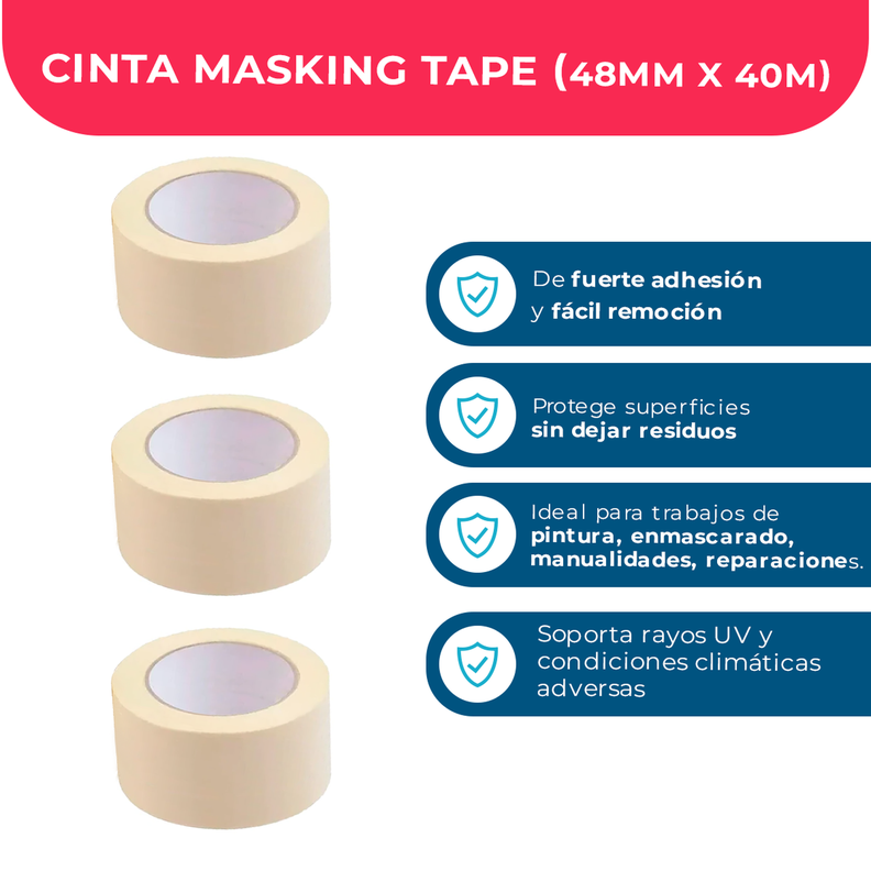 Cinta Papel Masking Tape 48mm*40m - Pack Mayorista - 12 Uds-3