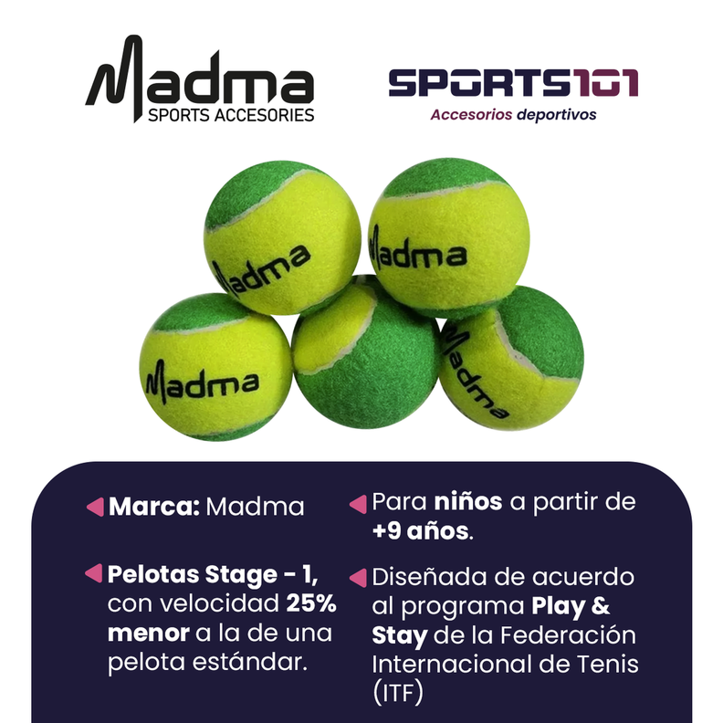Pelotas De Tenis Madma - Junior Stage 1 Verde 72u-1