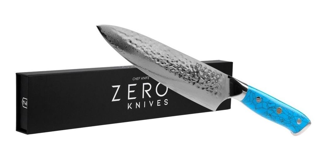 Cuchillo Acero Damasco 8,0'' Zero Knives - Bt Chef Y Asado Color Celeste-0