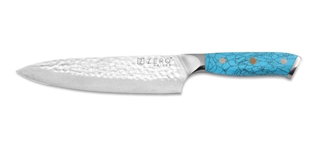 Cuchillo Acero Damasco 8,0'' Zero Knives - Bt Chef Y Asado Color Celeste-1
