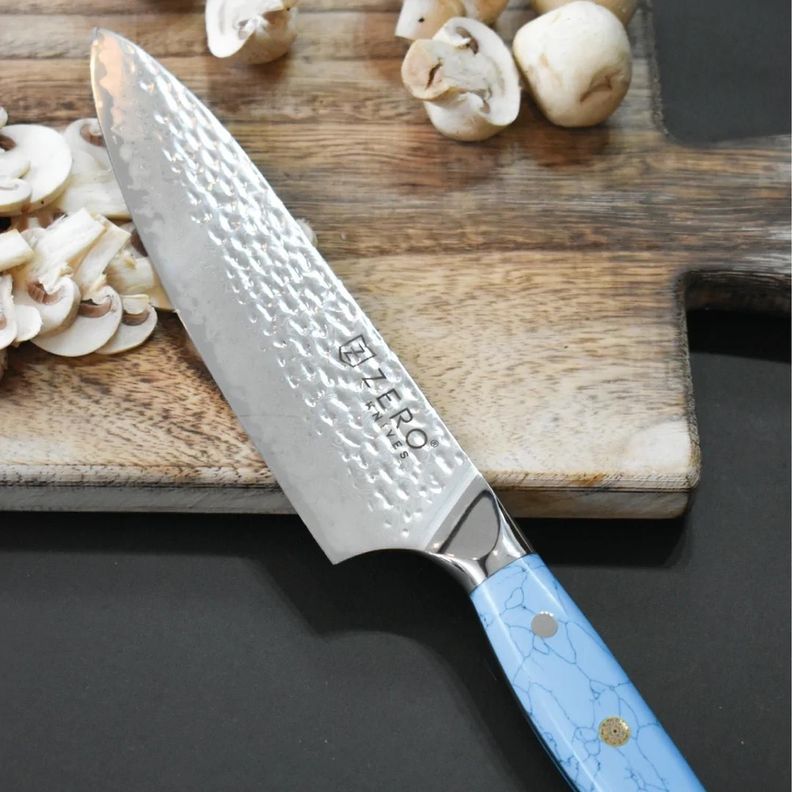 Cuchillo Acero Damasco 8,0'' Zero Knives - Bt Chef Y Asado Color Celeste-3