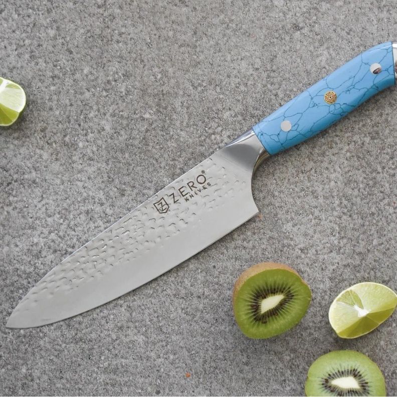 Cuchillo Acero Damasco 8,0'' Zero Knives - Bt Chef Y Asado Color Celeste-4