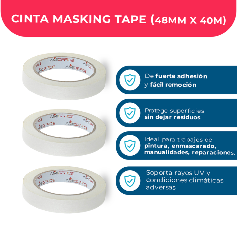 Cinta Papel Masking Tape 18mm*40m - Amioffice - 8 Uds-3