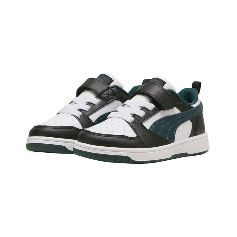 Zapatillas Urbanas Puma Rebound v6 Niños Blanca/Negra/Verdes-2