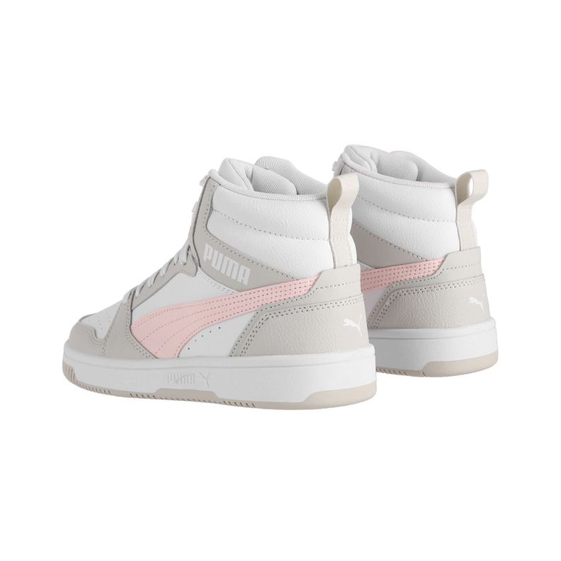 Zapatilla Puma Rebound V6 Mid Joven Blancas/Rosadas/Gris-3
