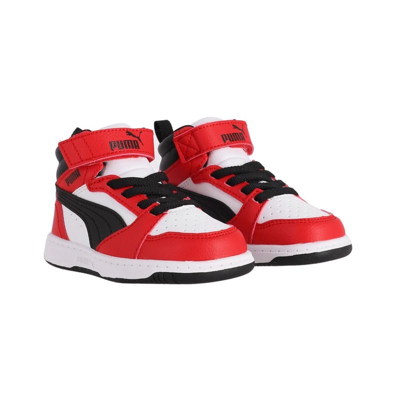 Zapatilla Puma Rebound V6 Mid Niños TD Blancas/Rojas/Negras-2