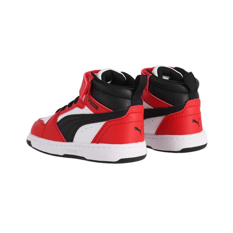 Zapatilla Puma Rebound V6 Mid Niños TD Blancas/Rojas/Negras-3