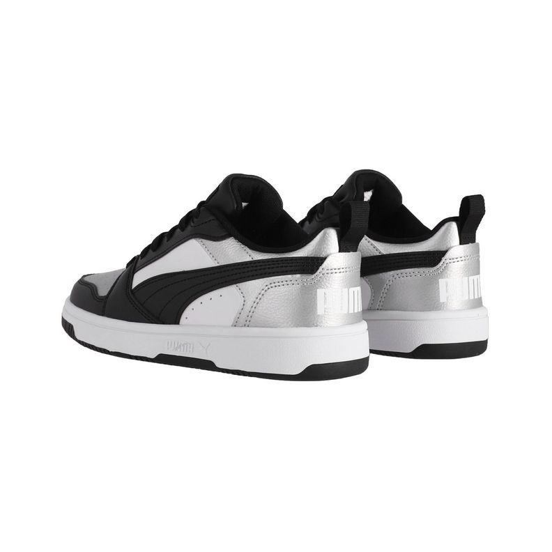Zapatilla Puma Rebound v6 Low Mujer Negras/Plateadas/Blancas-3