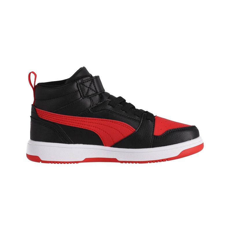 Zapatilla Puma Rebound V6 Mid Niño Negras/Rojas/Blancas-1